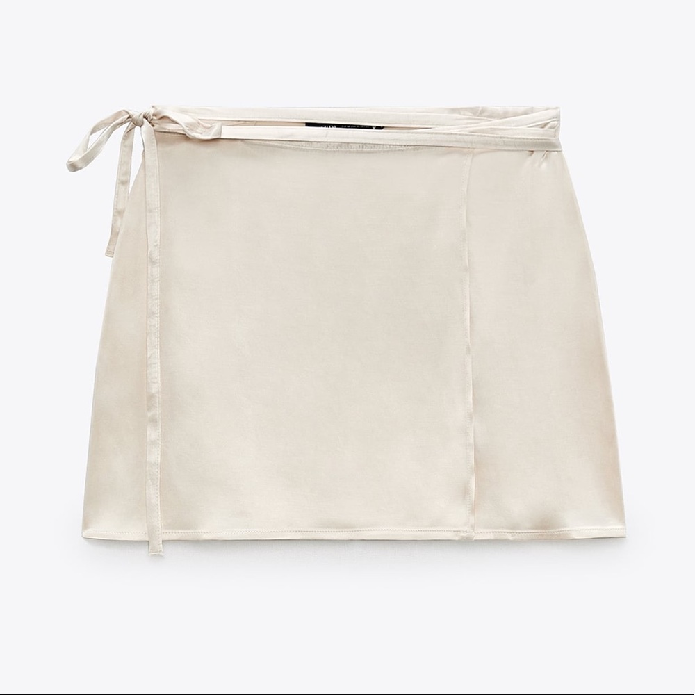 NWT Zara Pareo Champagne Nude Mini Wrap Skirt - Picture 7 of 7
